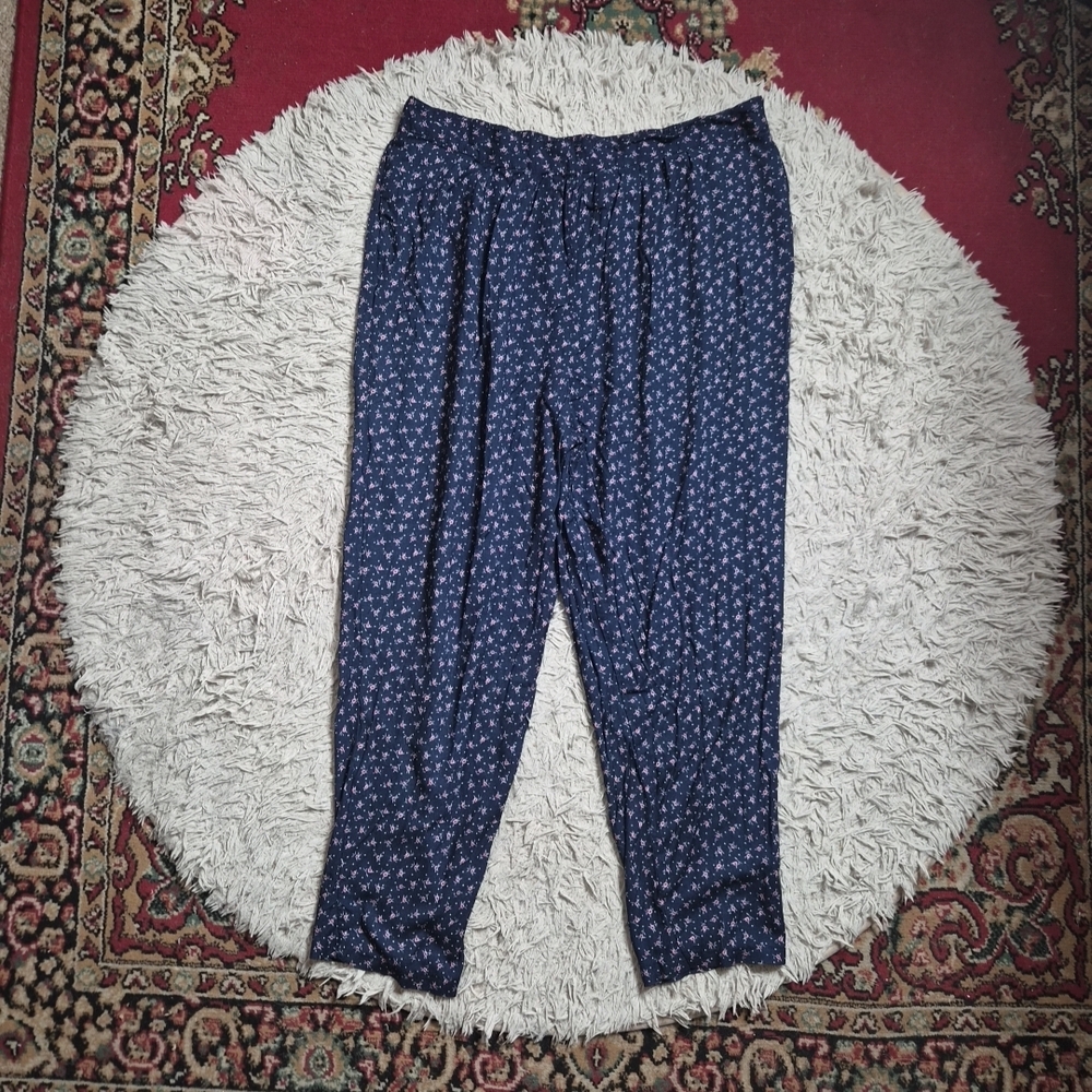 Womens Vintage Floral Pants Maggie Lawrence Ditzy Floral Print Blue Polka Dots ✨